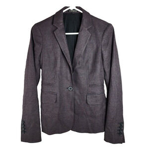 Express Womens Gray Blue Check Long Sleeve Lapel One-Button Blazer Size 0 XS